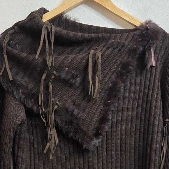 Ruby Cho Womens Vtg Y2K Fairy Grunge Wool Blend Fringe Faux Fur Trim Sweater S - Picture 2 of 10